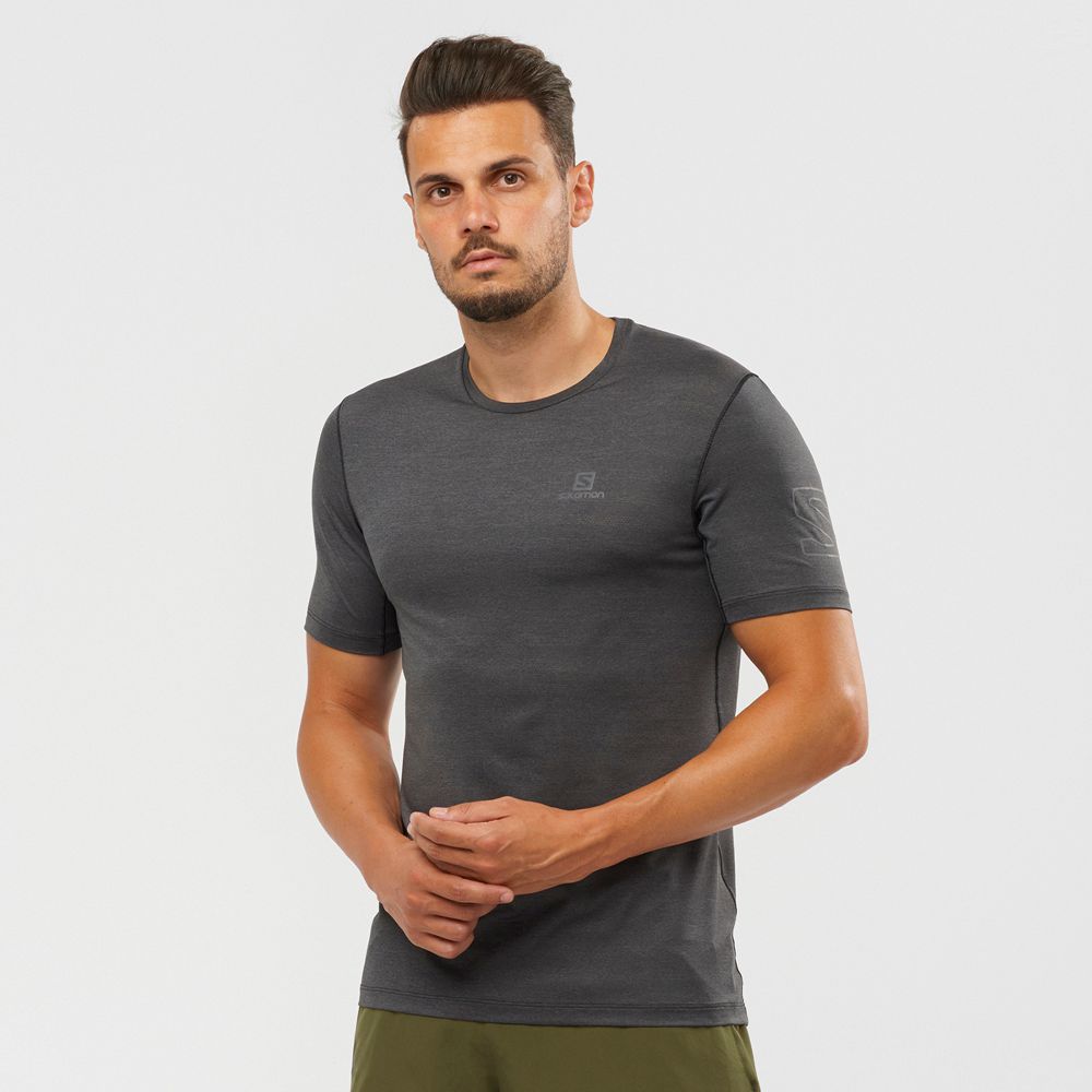 Men\'s Salomon OUTLINE New Trail Running Gear T Shirts Black | LZVTMB-257