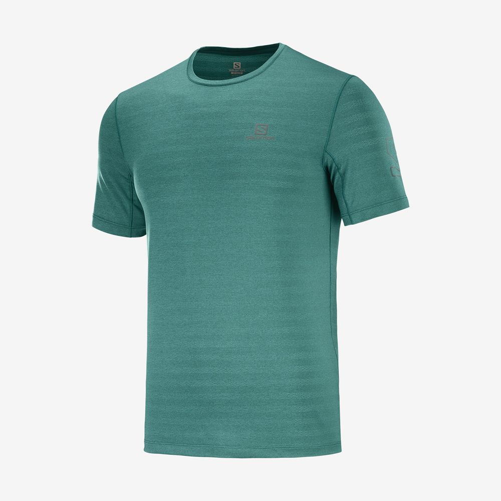 Men's Salomon OUTLINE New Trail Running Gear T Shirts Green | NTKIMW-184