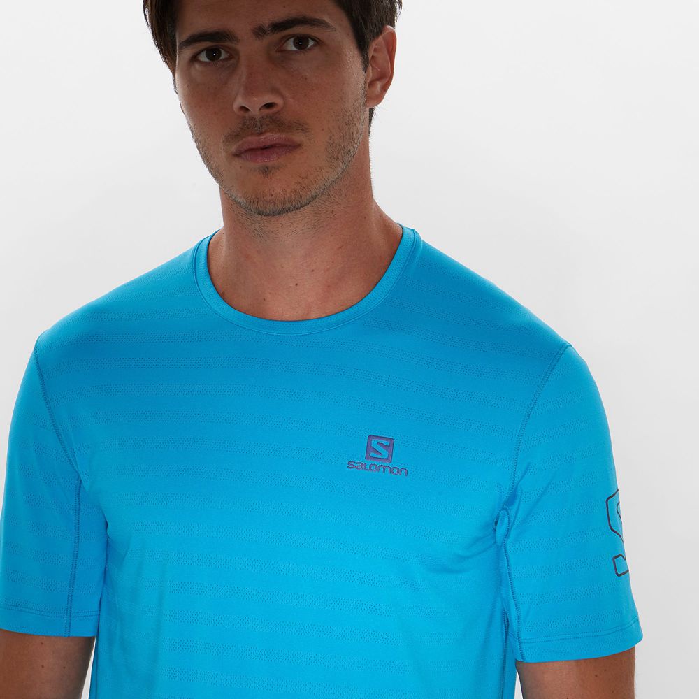 Men's Salomon OUTLINE New Trail Running Gear T Shirts Turquoise | VYQBGN-509