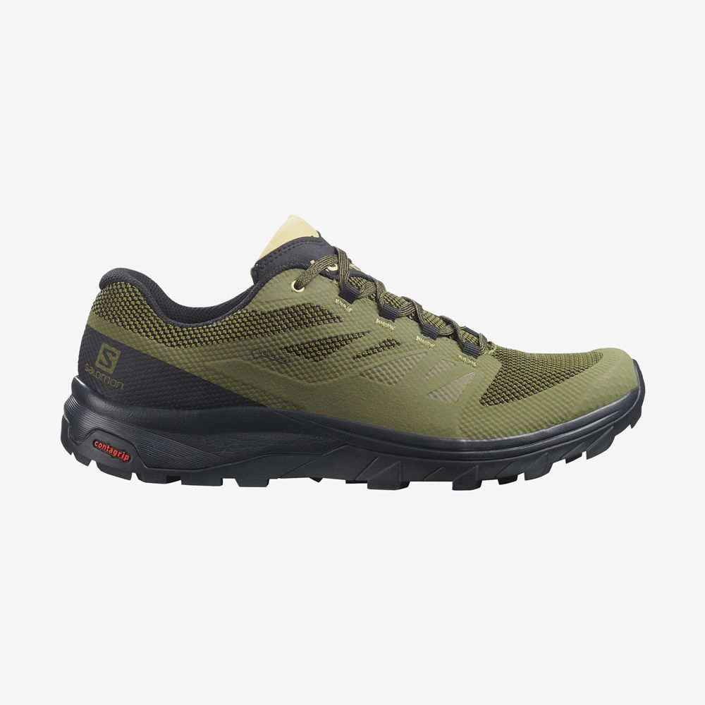 Men\'s Salomon OUTLINE WIDE GORE-TEX Hiking Shoes Olive Green | OQENFH-425