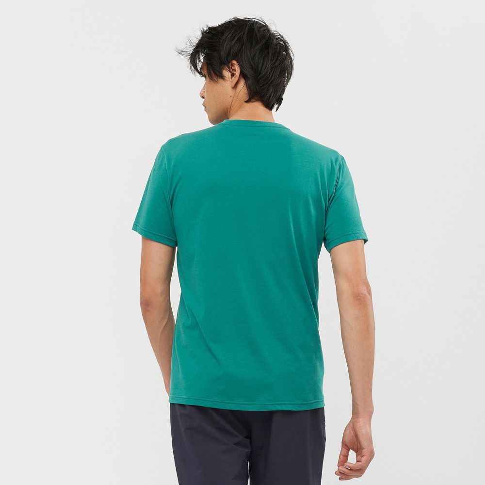 Men's Salomon OUTRACK BLEND Short Sleeve T Shirts Green | JXQMCH-489