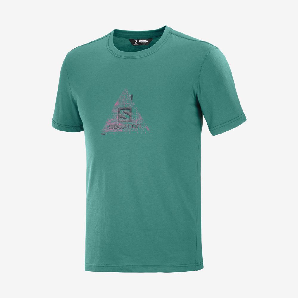 Men's Salomon OUTRACK BLEND Short Sleeve T Shirts Green | JXQMCH-489