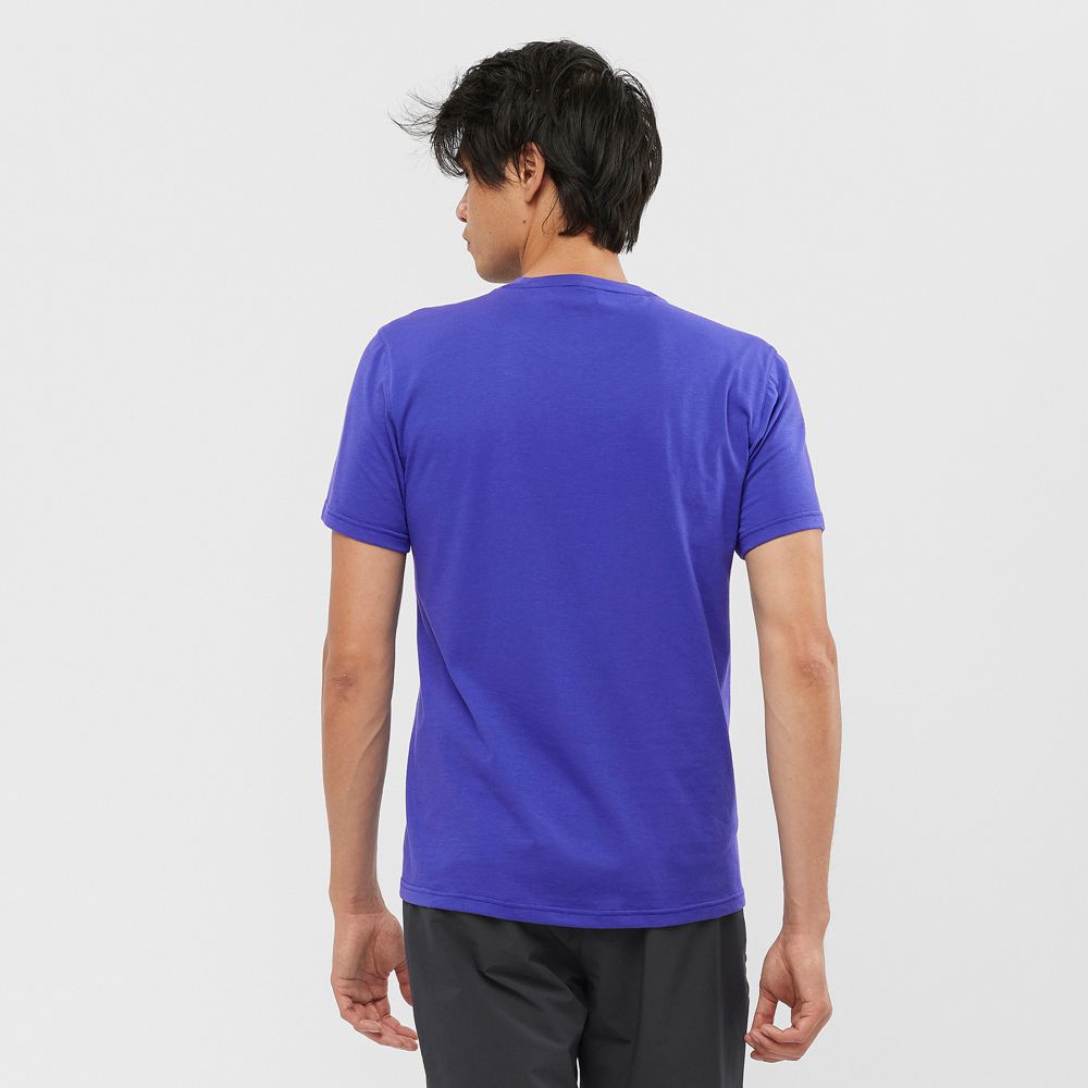 Men's Salomon OUTRACK BLEND Short Sleeve T Shirts Blue | JYQLMC-305