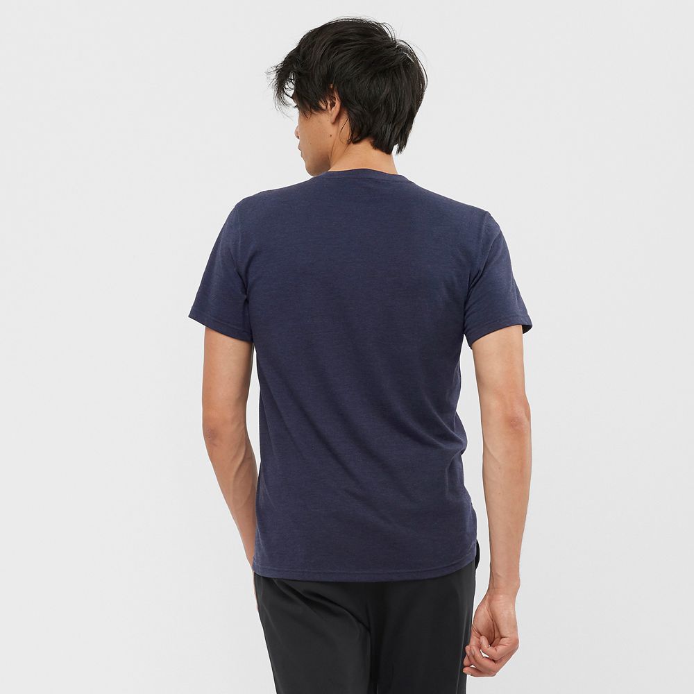 Men's Salomon OUTRACK BLEND Short Sleeve T Shirts Navy | WIJTFA-687
