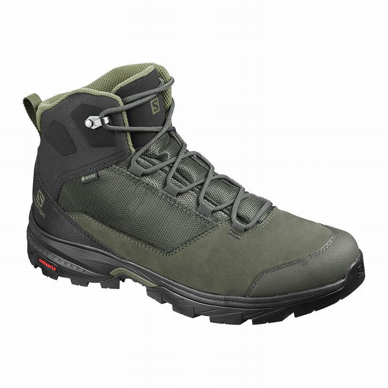 Men\'s Salomon OUTWARD GORE-TEX Hiking Boots Olive / Black | ZRGFUB-519