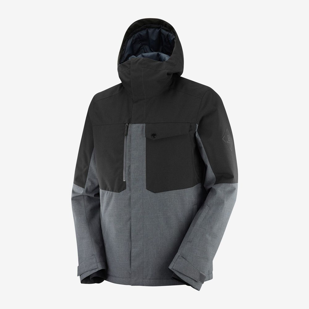 Men's Salomon POWDERSTASH M Ski Jackets Grey / Black | ZNPMXR-359