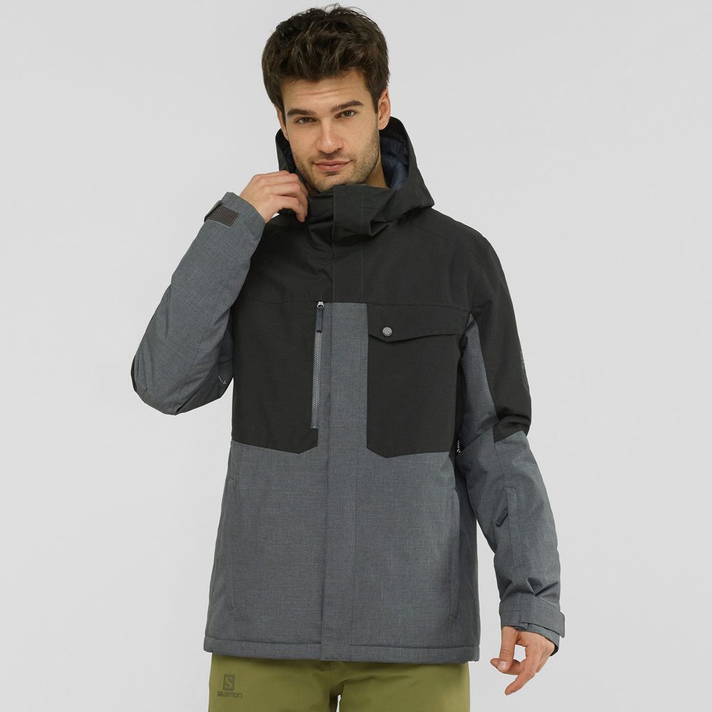 Men\'s Salomon POWDERSTASH M Ski Jackets Grey / Black | ZNPMXR-359