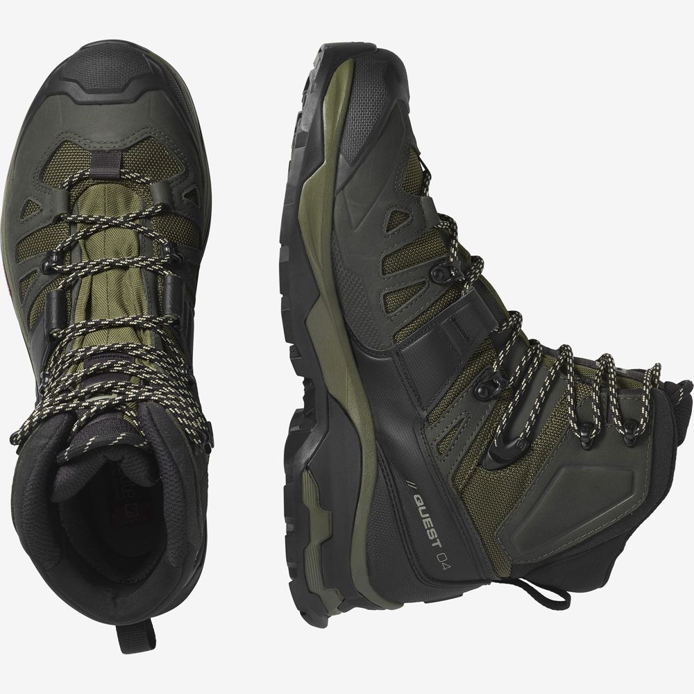 Men's Salomon QUEST 4 GORE-TEX Hiking Boots Olive | VYZIFU-629