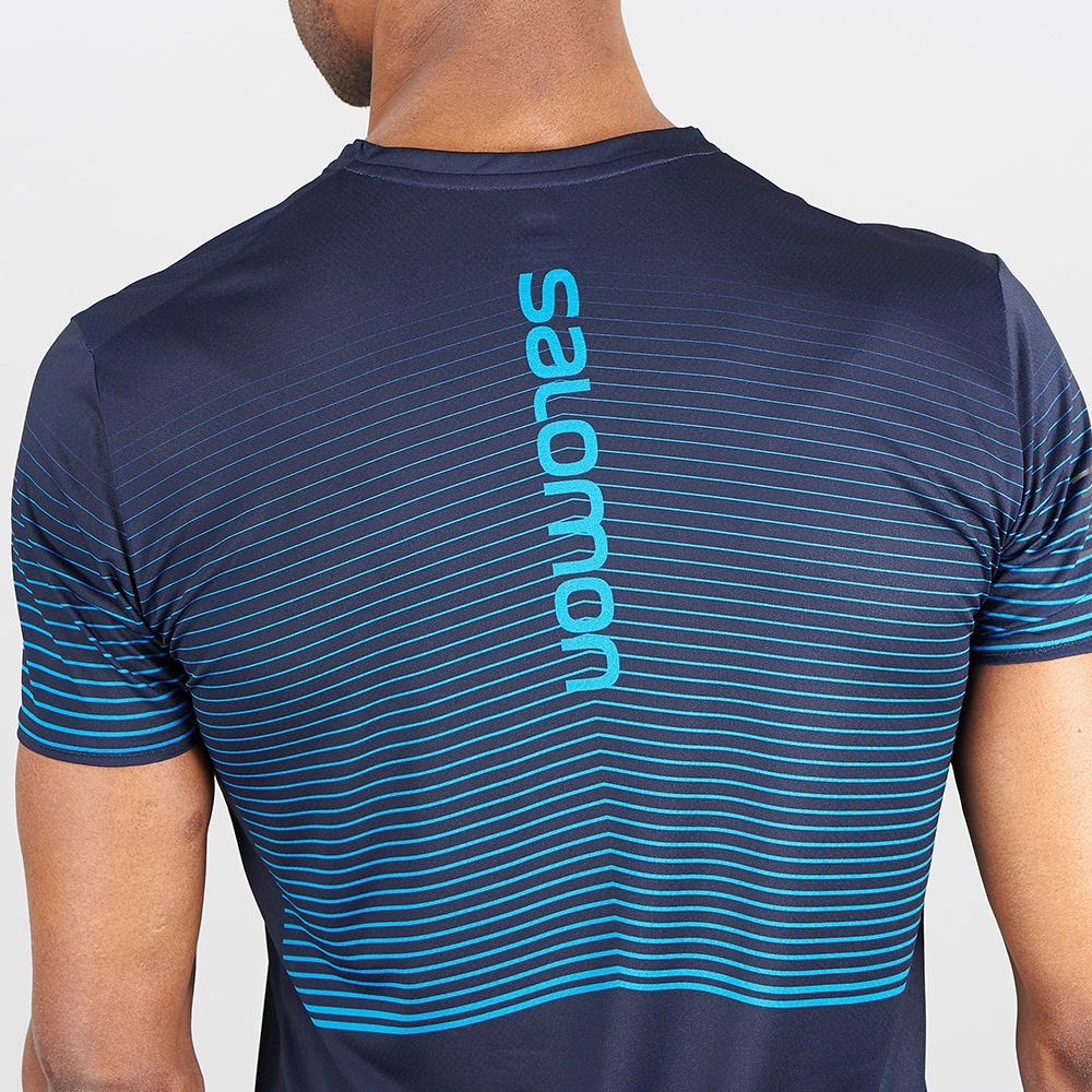 Men's Salomon SENSE M T Shirts Navy | HMGIXF-380