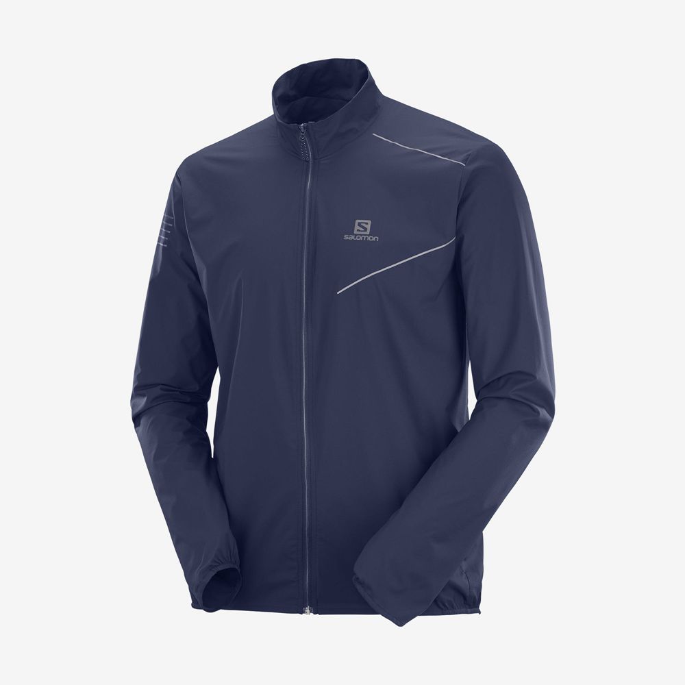 Men's Salomon SENSE M Wind Breakers Navy | OWADKC-674