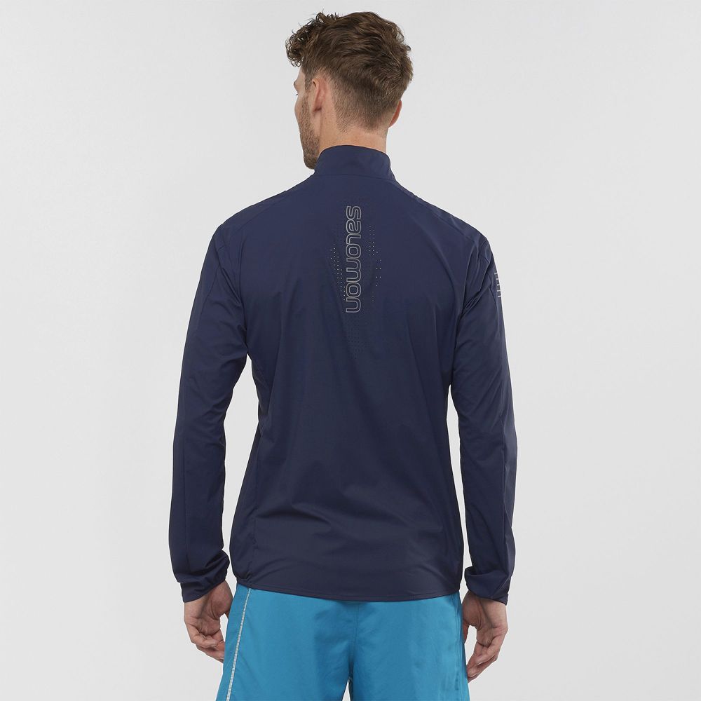 Men's Salomon SENSE M Wind Breakers Navy | OWADKC-674