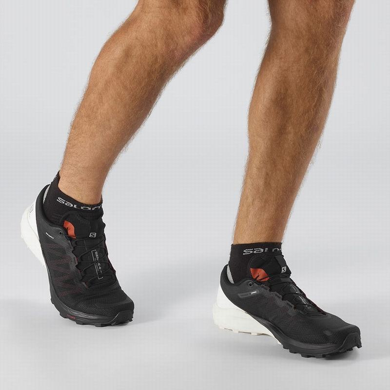 Men's Salomon SENSE PRO 4 Trail Running Shoes Black / White | XTZKHF-825