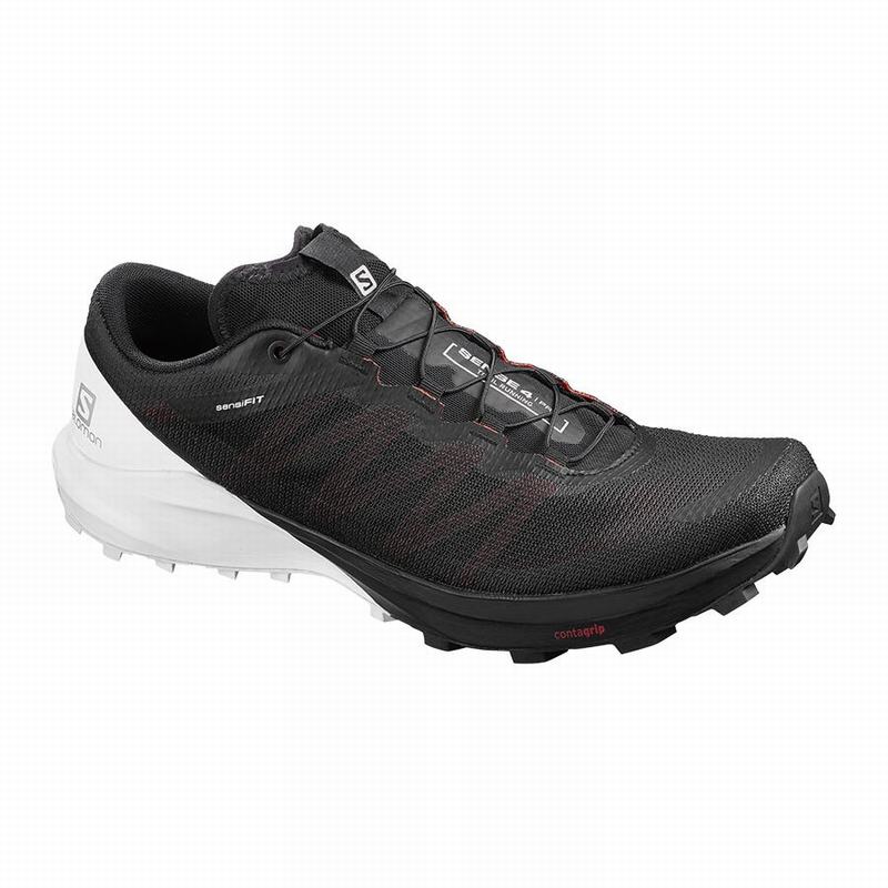 Men\'s Salomon SENSE PRO 4 Trail Running Shoes Black / White | XTZKHF-825