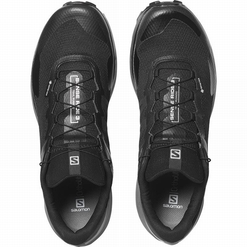 Men's Salomon SENSE RIDE 3 GTX INVIS. FIT Running Shoes Black | QRJNIE-143