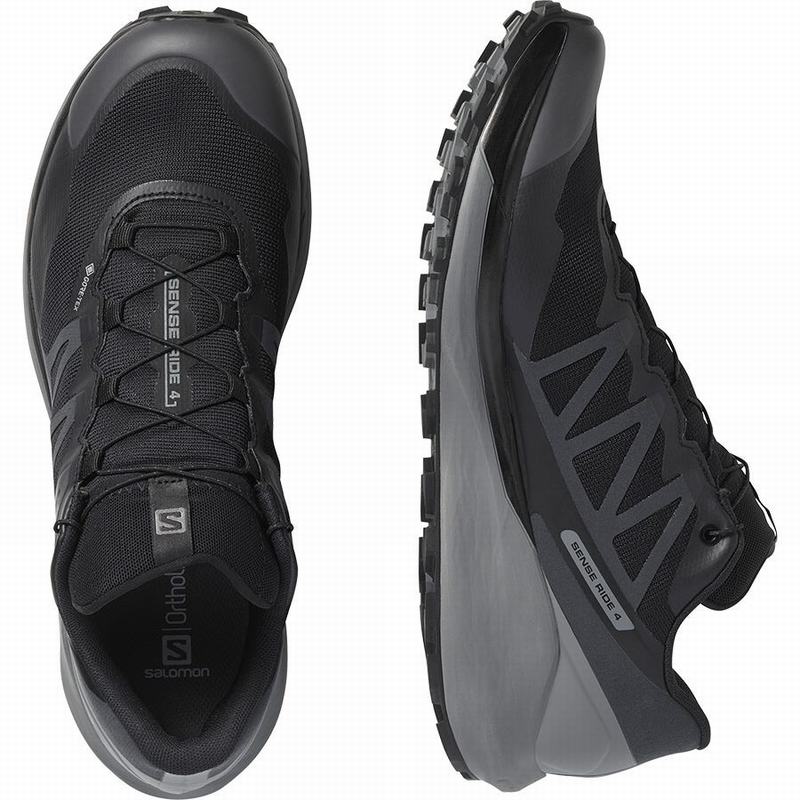 Men's Salomon SENSE RIDE 4 GORE-TEX INVISIBLE FIT Trail Running Shoes Black | KHPZUQ-709