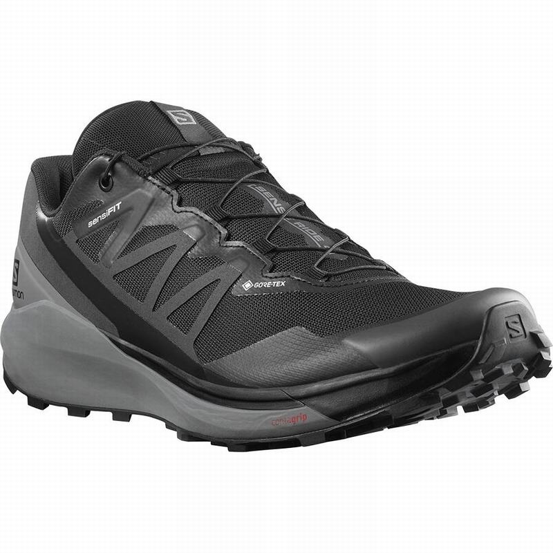 Men's Salomon SENSE RIDE 4 GORE-TEX INVISIBLE FIT Trail Running Shoes Black | KHPZUQ-709