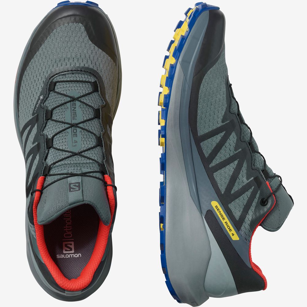 Men's Salomon SENSE RIDE 4 GORE-TEX INVISIBLE FIT Trail Running Shoes Olive Green | OMUHPC-259