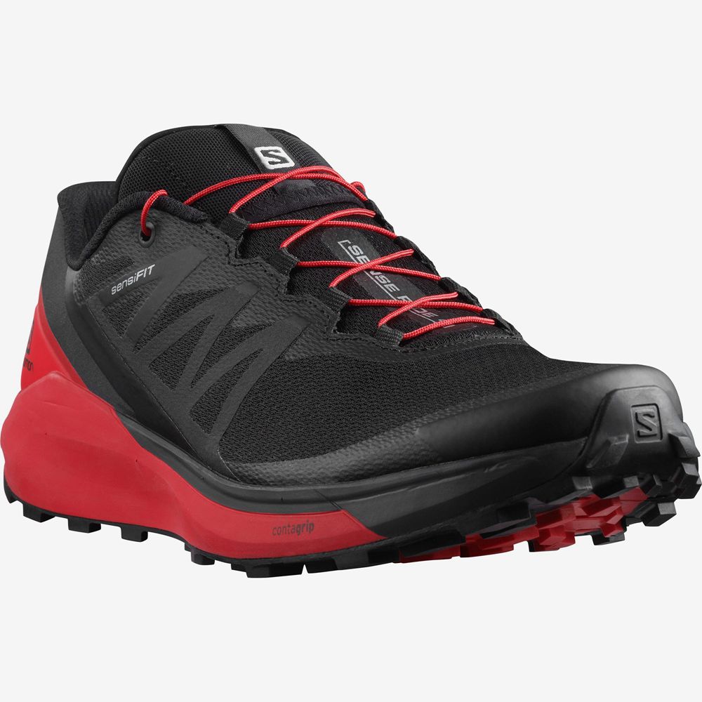 Men's Salomon SENSE RIDE 4 Trail Running Shoes Black / Red | UEHRSZ-594