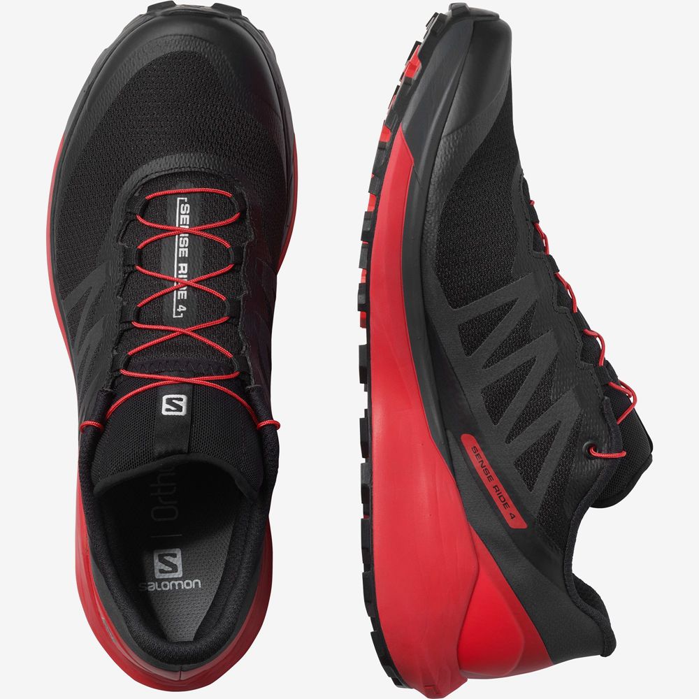 Men's Salomon SENSE RIDE 4 Trail Running Shoes Black / Red | UEHRSZ-594