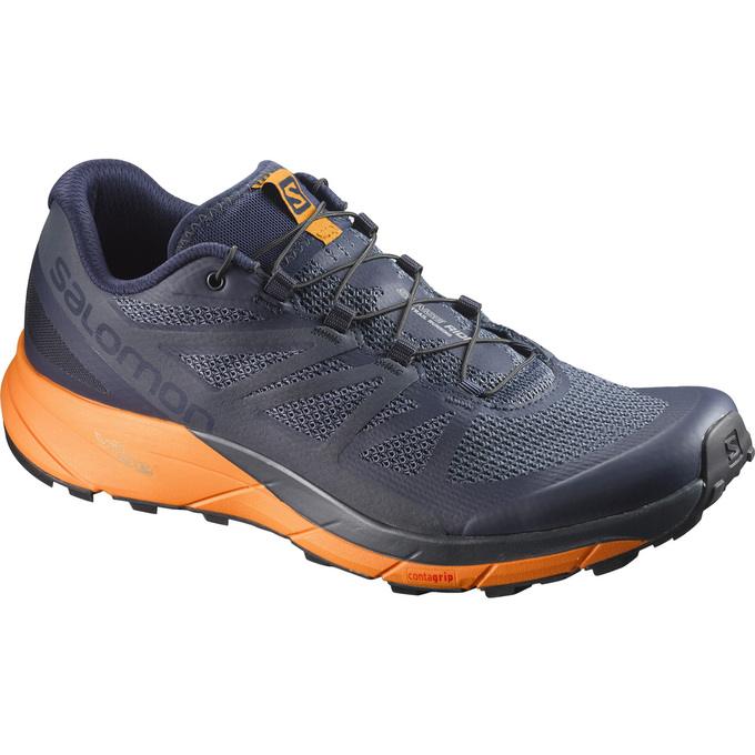 Men\'s Salomon SENSE RIDE Trail Running Shoes Navy / Orange | UFYAXC-165