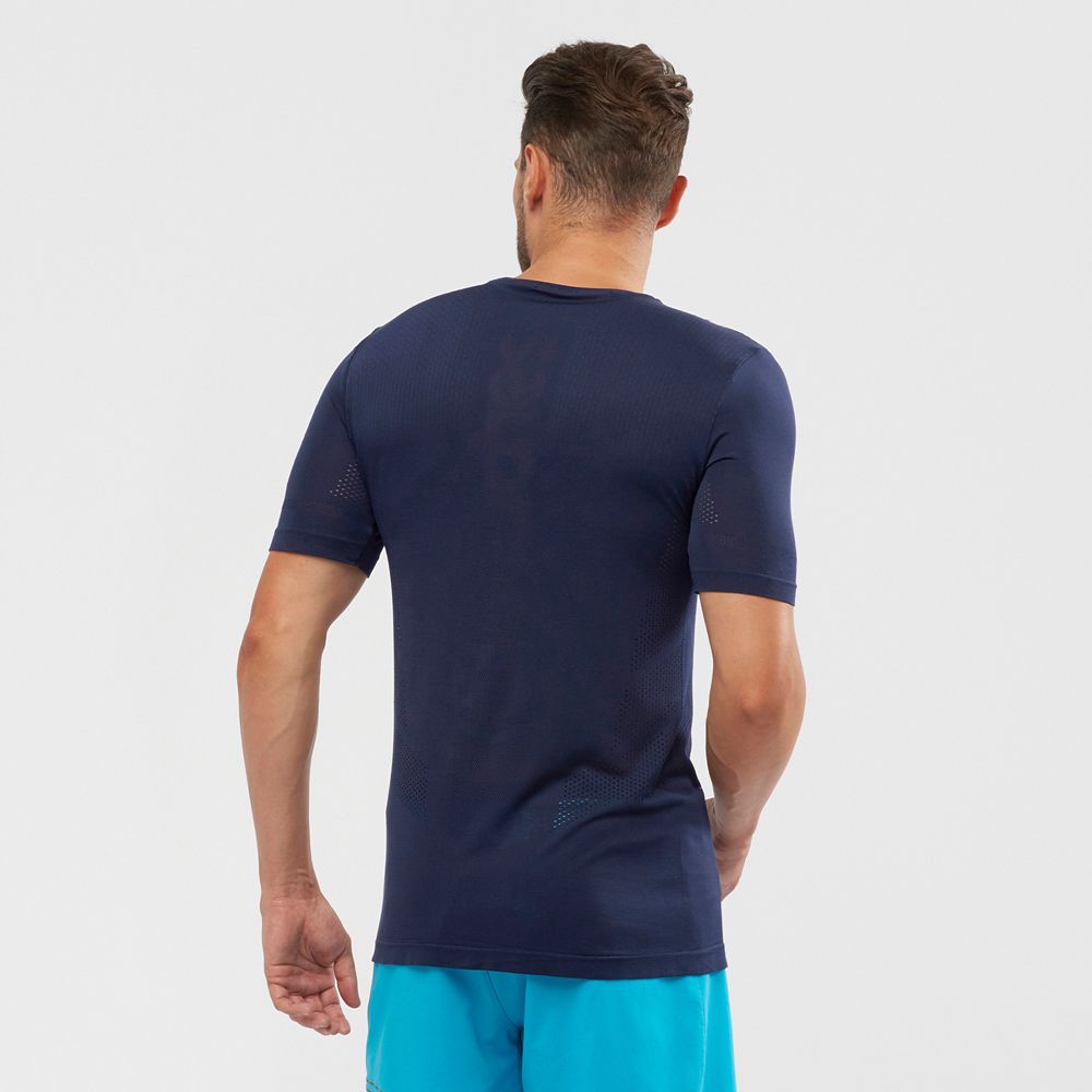 Men's Salomon SENSE SEAMLESS M Short Sleeve T Shirts Navy | BJHIOL-145