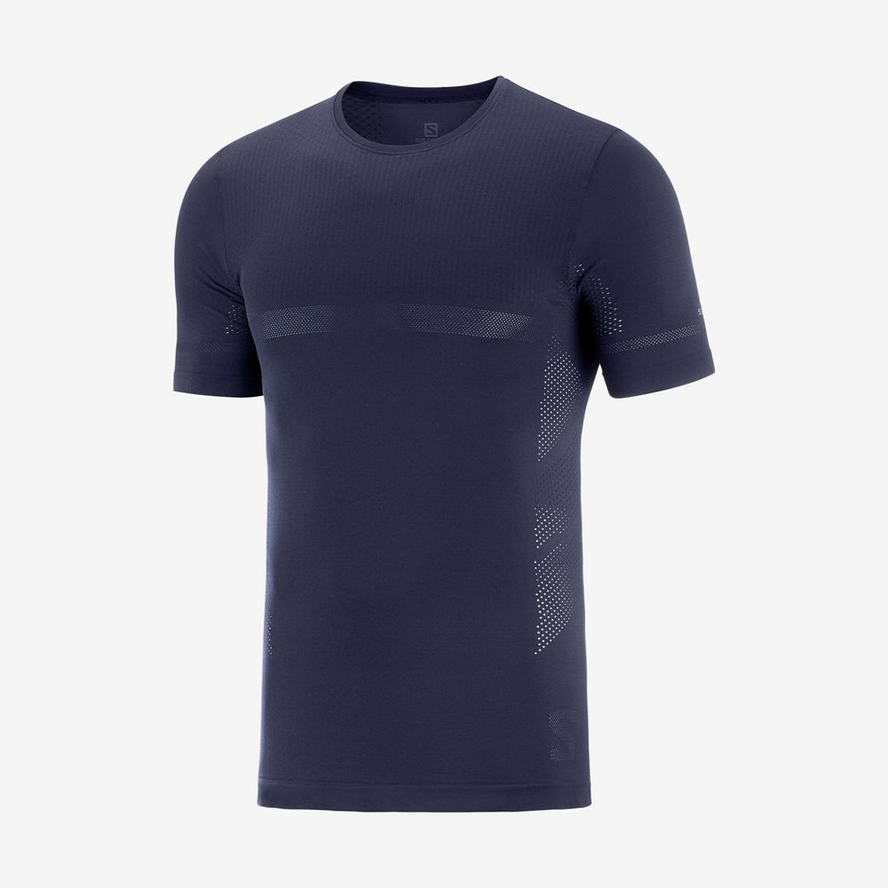 Men's Salomon SENSE SEAMLESS M Short Sleeve T Shirts Navy | BJHIOL-145