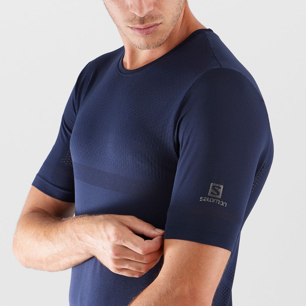 Men's Salomon SENSE SEAMLESS M Short Sleeve T Shirts Navy | BJHIOL-145