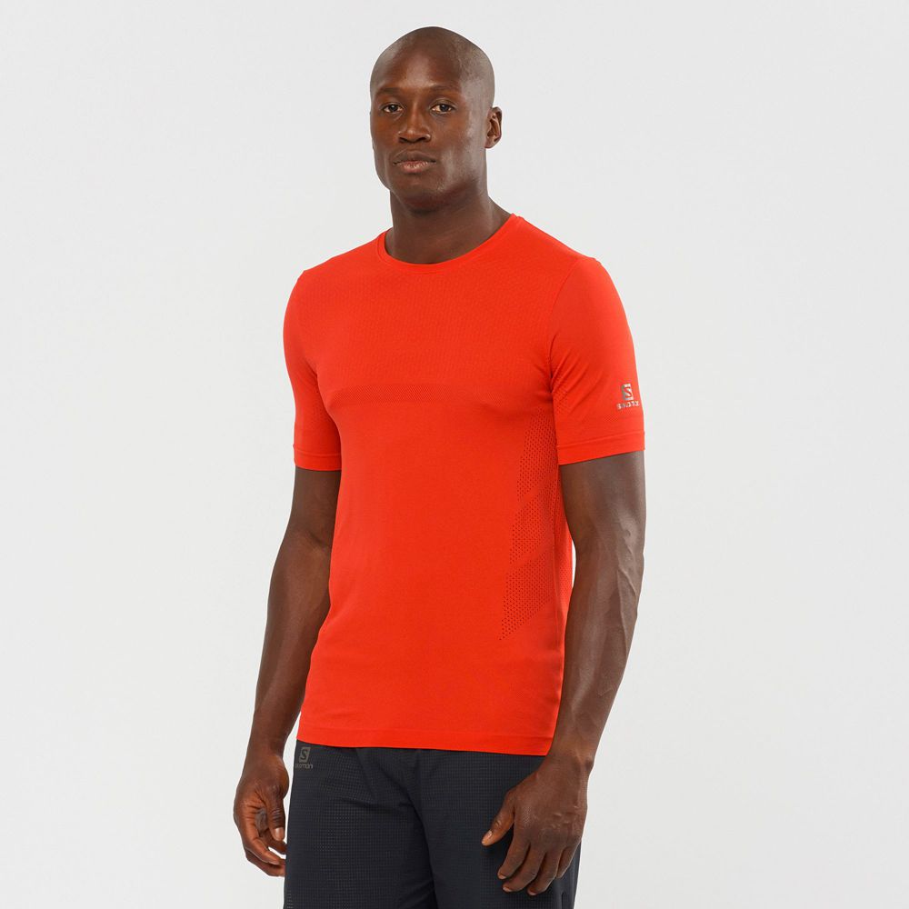 Men\'s Salomon SENSE SEAMLESS M Short Sleeve T Shirts Orange | DOQKTU-147