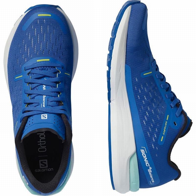 Men's Salomon SONIC 4 BALANCE Road Running Shoes Blue / White | NSQTPZ-802