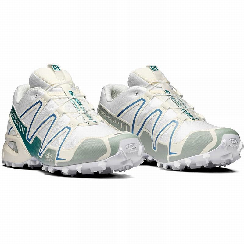 Men's Salomon SPEEDCROSS 3 Trail Running Shoes White / Light Turquoise | OFKPNM-850