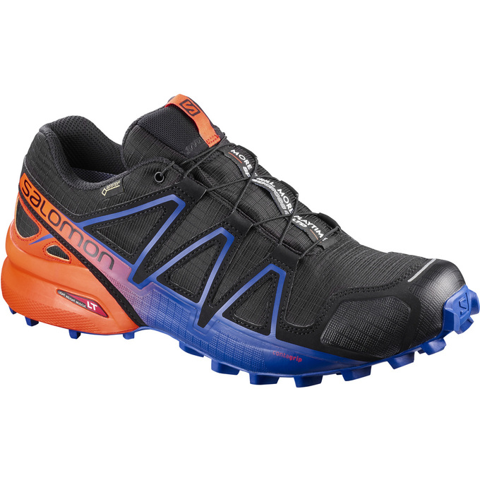 Men\'s Salomon SPEEDCROSS 4 GTX LTD Trail Running Shoes Black / Navy / Orange | ZXOACR-075
