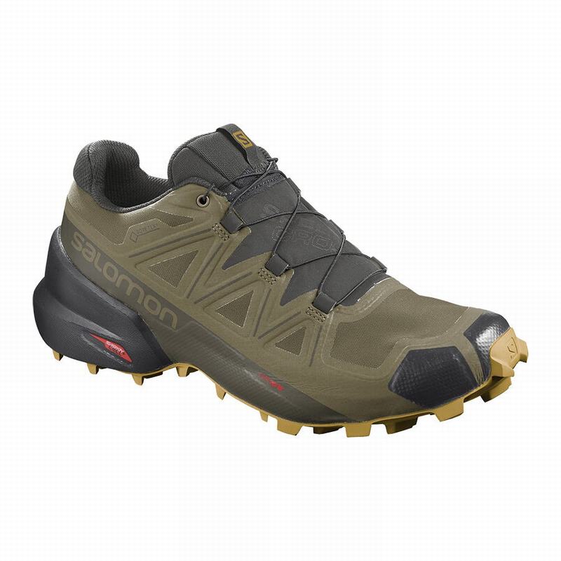 Men\'s Salomon SPEEDCROSS 5 GORE-TEX Trail Running Shoes Olive | FBJSCA-783