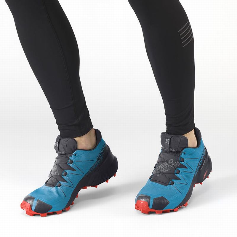Men's Salomon SPEEDCROSS 5 GORE-TEX Trail Running Shoes Blue / Black | STLJUQ-097