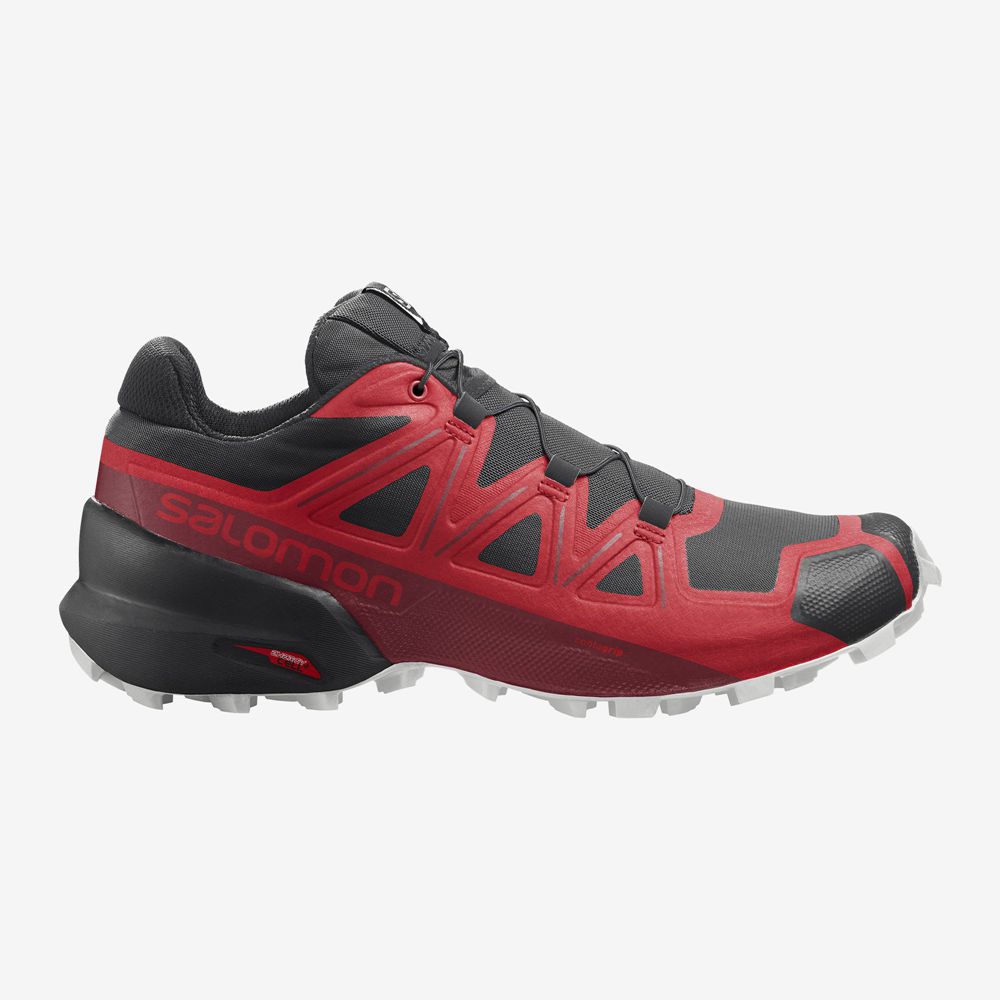 Men\'s Salomon SPEEDCROSS 5 Trail Running Shoes Black / Red | DOZBRJ-315