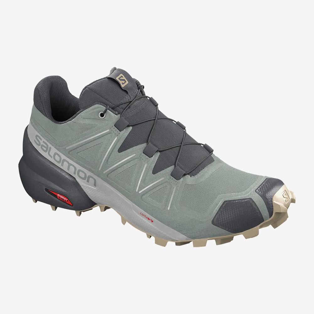 Men\'s Salomon SPEEDCROSS 5 Trail Running Shoes Green | MNQXSB-257