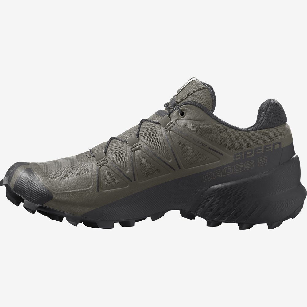 Men\'s Salomon SPEEDCROSS 5 WIDE Trail Running Shoes Armygreen | QZBKEX-835