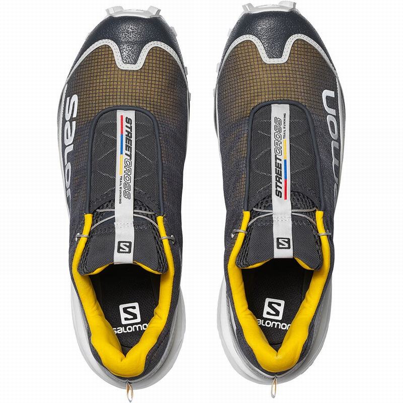 Men's Salomon STREETCROSS Trail Running Shoes Dark Blue / Yellow | JMRHVI-751