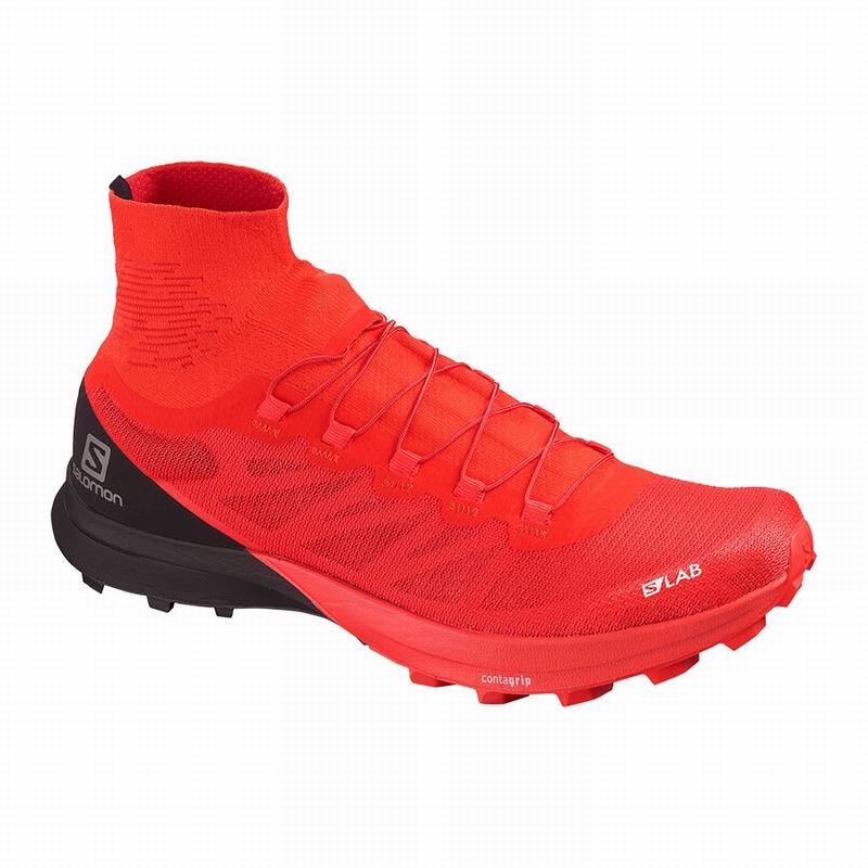 Men\'s Salomon S/LAB SENSE 8 SOFTGROUND Trail Running Shoes Red / Black | ZDAVYF-146