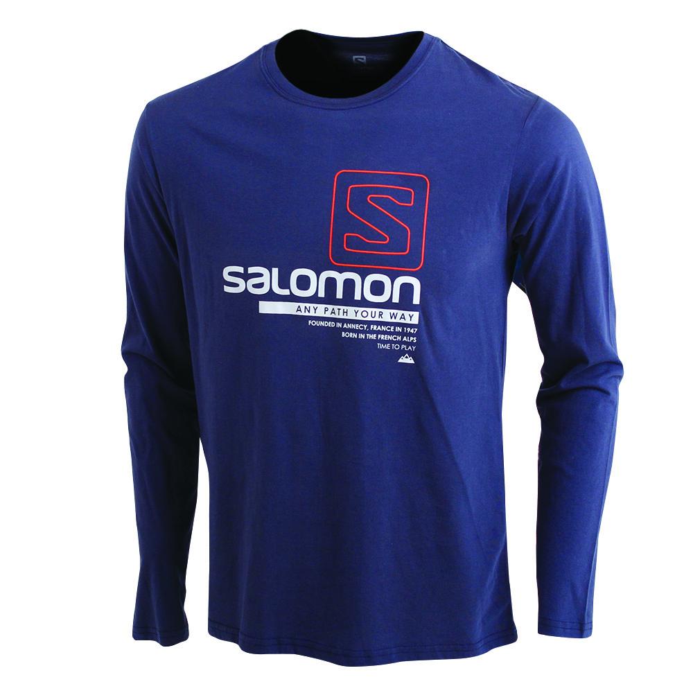 Men\'s Salomon TRAIL LS M T Shirts Navy | MDNXFW-839