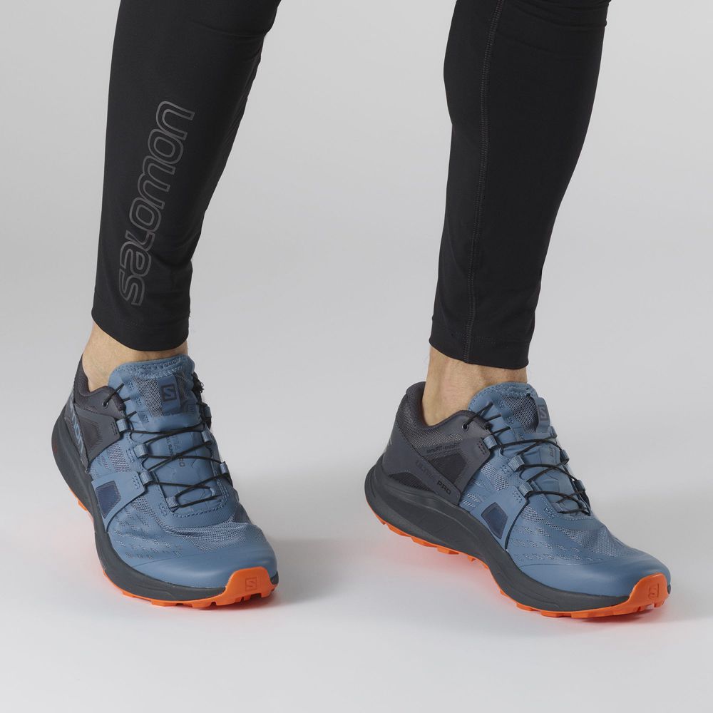 Men's Salomon ULTRA /PRO Trail Running Shoes Blue / Black | HGXUQD-784