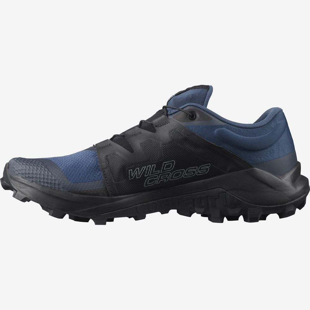 Men's Salomon WILDCROSS Trail Running Shoes Dark Denim / Black / Navy | SHCUIK-375