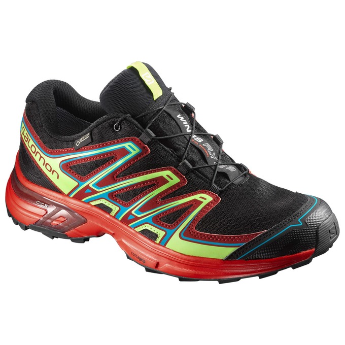 Men\'s Salomon WINGS FLYTE 2 GTX Trail Running Shoes Black / Dark Red | YBJHPS-256