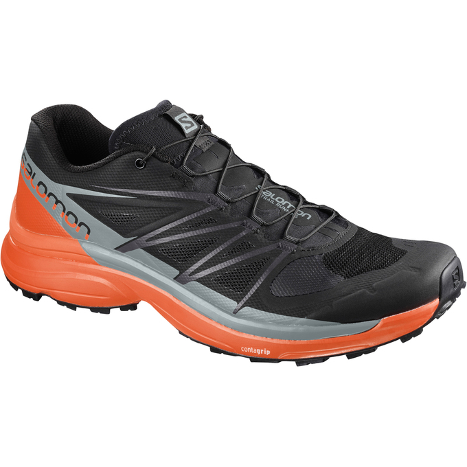 Men\'s Salomon WINGS PRO 3 Trail Running Shoes Black / Grey / Orange | HYWVPA-584