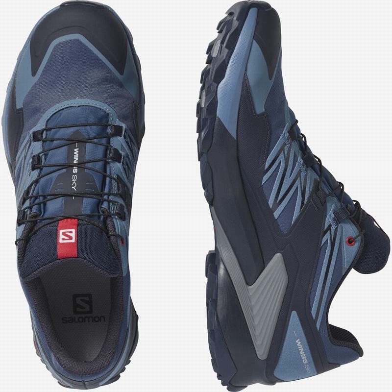 Men's Salomon WINGS SKY GORE-TEX Trail Running Shoes Navy / Red | MLSPOY-960