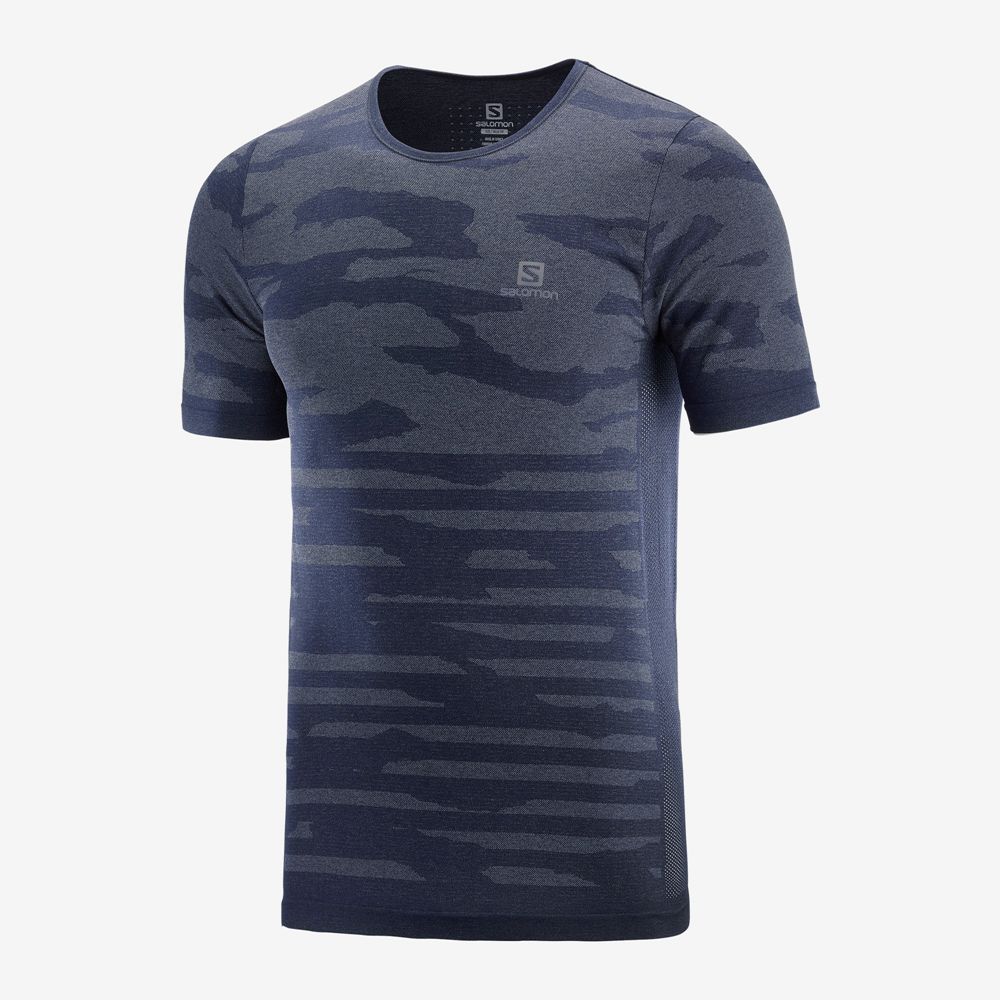 Men's Salomon XA CAMO TEE Short Sleeve T Shirts Navy | APFNQR-491