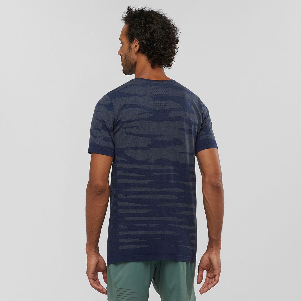 Men's Salomon XA CAMO TEE Short Sleeve T Shirts Navy | APFNQR-491