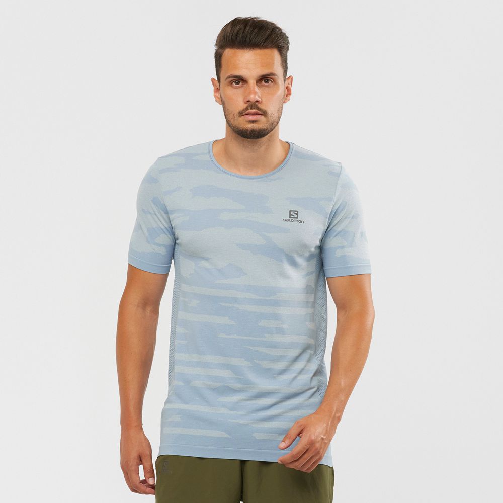 Men\'s Salomon XA CAMO TEE Short Sleeve T Shirts Ashley Blue | OGBEXY-320