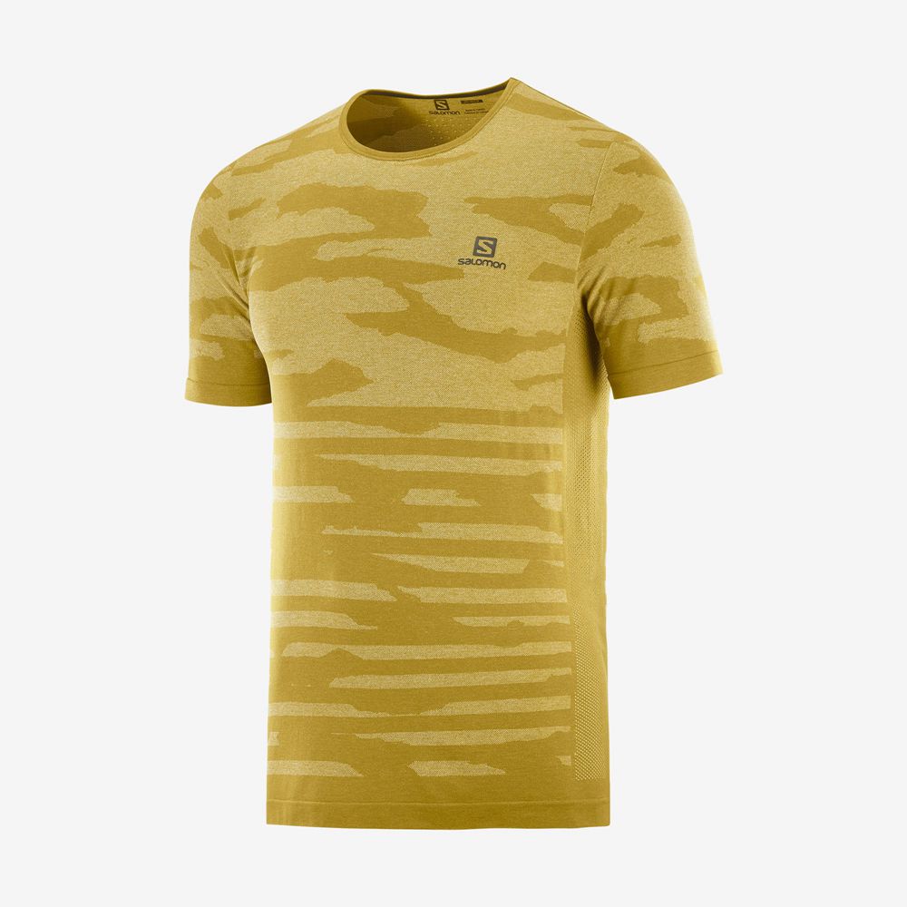 Men's Salomon XA CAMO TEE Short Sleeve T Shirts Gold | UZAMOP-103
