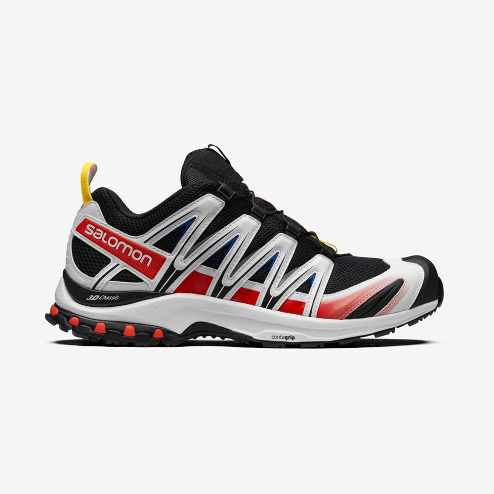 Men\'s Salomon XA PRO 3D RACING BK/W Trail Running Shoes Black / White | KWQFIV-583