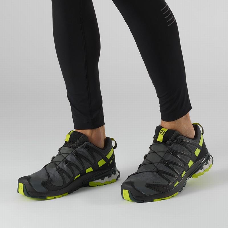 Men's Salomon XA PRO 3D V8 GORE-TEX Trail Running Shoes Black / Light Green | PKVSGN-537
